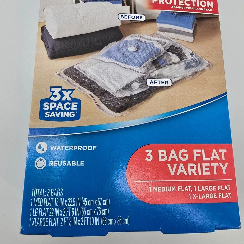 Ziploc Space Bag Flat Variety Pack Unisex 3 Count Blue Vacuum Seal Storage Bags